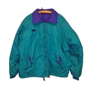 Columbia Mens Outerwear Jacket Teal Purple Reversible Full Zip Coat Size Large
